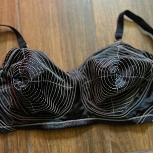 Betty Page pinup black and white, spiral stitch, soft bullet bra.